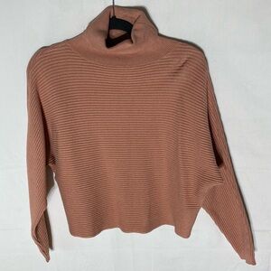 Sweewë Nude Pink Ribbed Knit Turtleneck Dolman Sleeve Cropped Sweater M